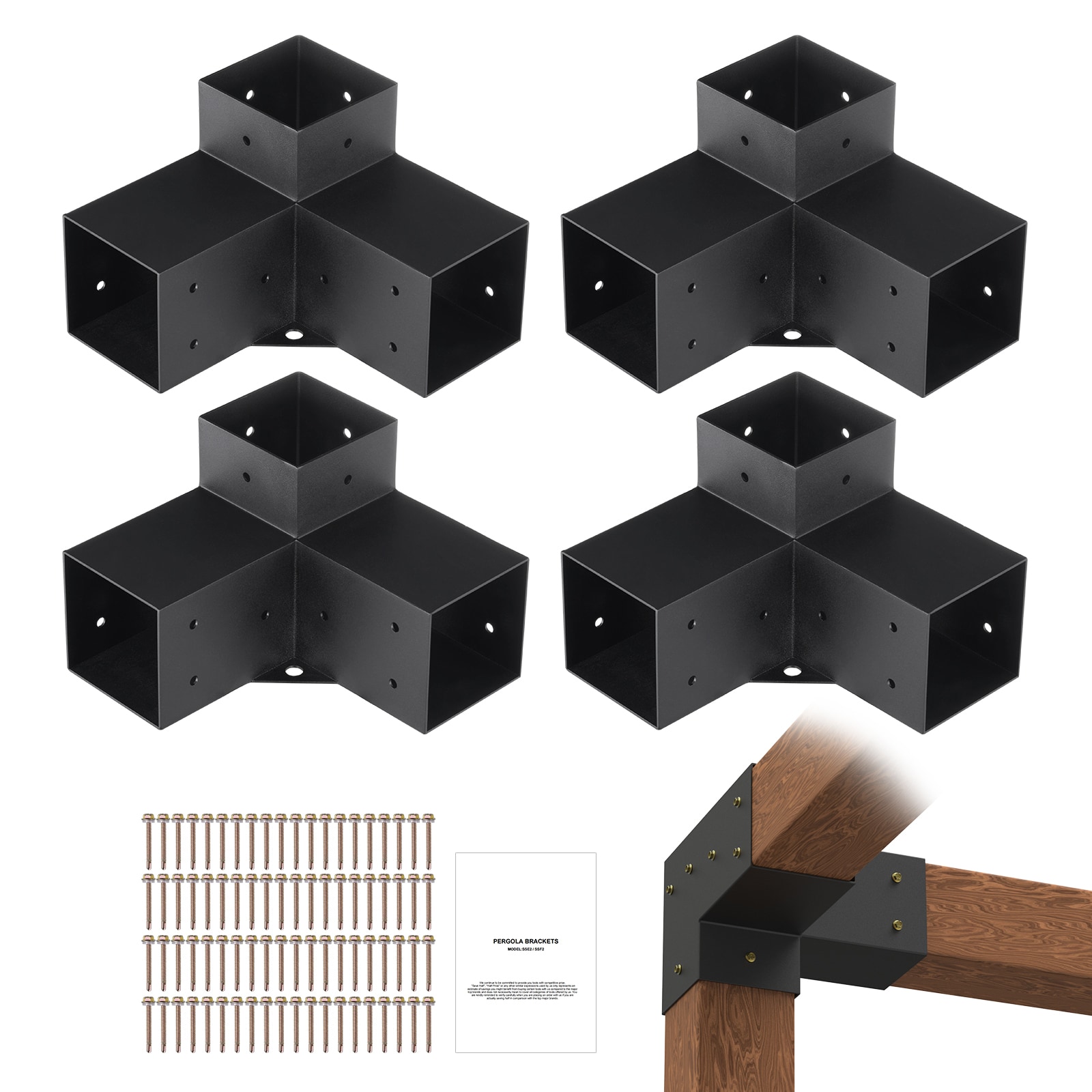 Pergola Corner Bracket Kit 3-way Heavy Duty Post Base For Woodworks_voghion.com